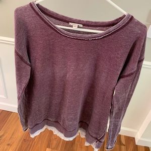 Thin burgundy distressed looking sweatshirt